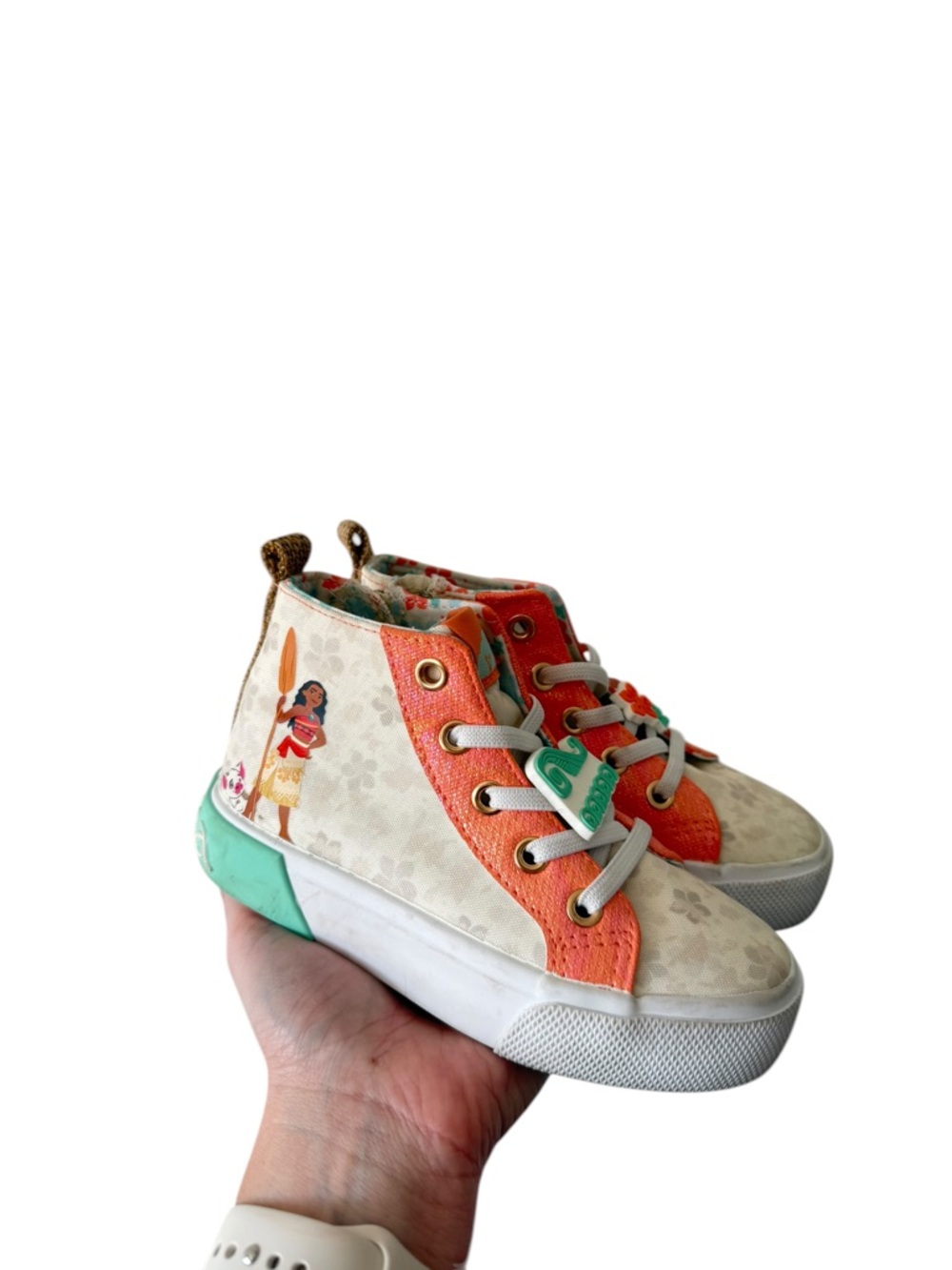 Disney Moana Kids High-Top Sneakers in Cream, Coral & Teal